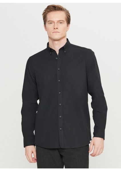 Slim Fit Düğmeli Yaka Siyah Erkek Gömlek ACE020261519_SYH modelleri