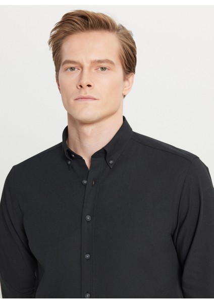 Slim Fit Düğmeli Yaka Siyah Erkek Gömlek ACE020261519_SYH fırsatları