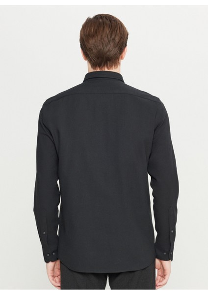 Slim Fit Düğmeli Yaka Siyah Erkek Gömlek ACE020261519_SYH indirimleri