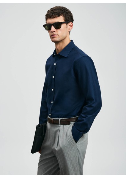 Slim Fit Gömlek Yaka Lacivert Erkek Gömlek Veran modelleri