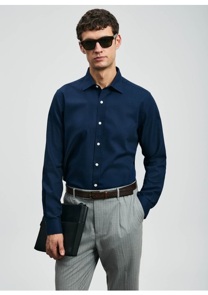 Slim Fit Gömlek Yaka Lacivert Erkek Gömlek Veran fırsatları