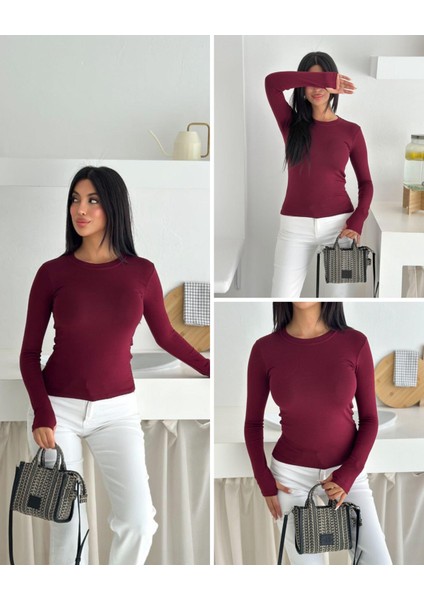 Kadın Bisiklet Yaka Uzun Kol Parmak Geçmeli Buzy Bady