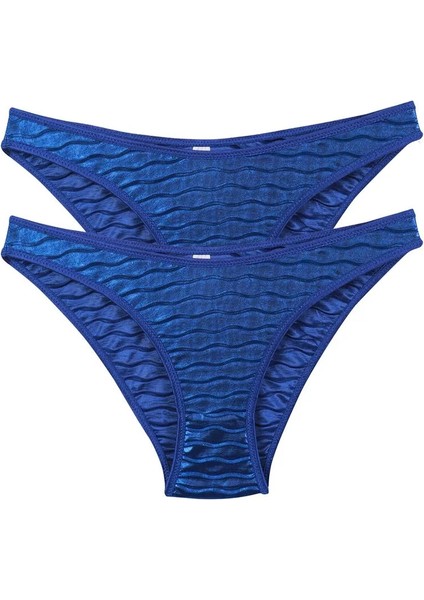 Kadın Mavi Dalga Desenli Parlak 2'li Slip