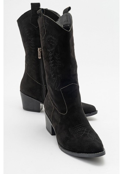 Kaydırmaz Çiçek Desenli Çizme SİYAH SÜET