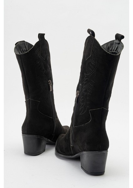 Kaydırmaz Çiçek Desenli Çizme SİYAH SÜET fırsatları