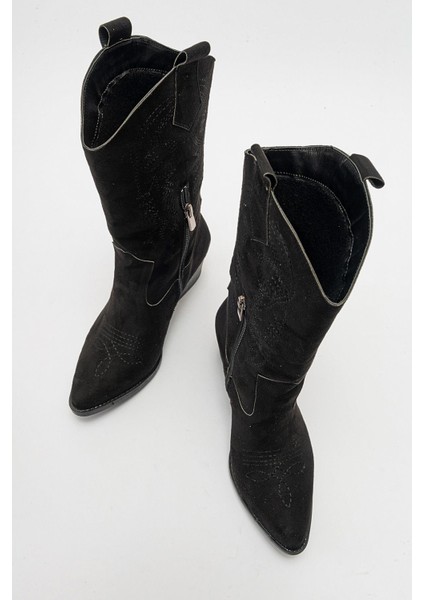 Kaydırmaz Çiçek Desenli Çizme SİYAH SÜET indirimleri