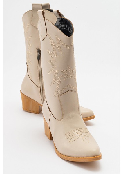 Kaydırmaz Yıldız Desenli Çizme Ten Cilt