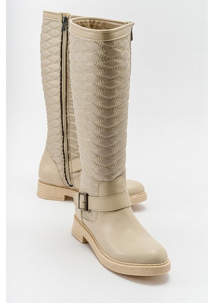 Kaydırmaz Tokalı Kadın Çizme Ten