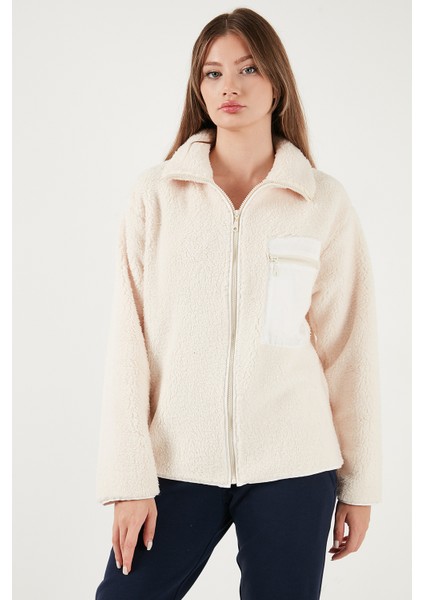 Regular Fit Klasik Yaka Göğüs Cep Detaylı Peluş Hırka Polar Bayan Polar 5866437