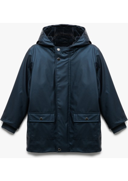 Kapaklı Cepli Uzun Kollu Kapşonlu Yağmurluk