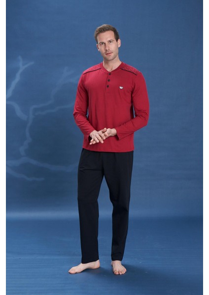 Erkek Penye Süprem Genç Önü Patlı Pijama Takımı | Bordo 2131