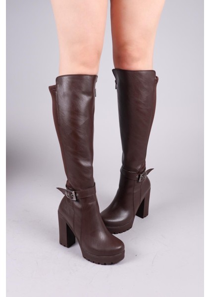Ulza Strech Garnili Tokalı Topuklu Çizme Kahverengi modelleri