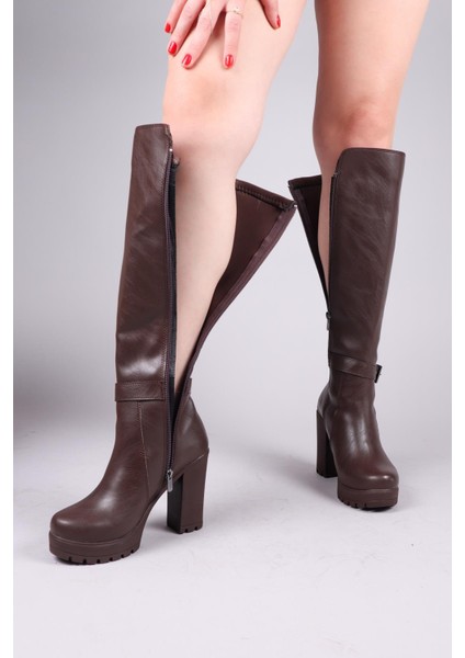 Ulza Strech Garnili Tokalı Topuklu Çizme Kahverengi indirimleri