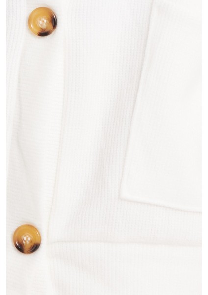 Kadın Relax Fit Rahat Kesim Örme Kumaş Çift Cepli V Yaka Ekru Hırka modelleri