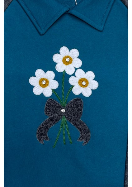 Kız Çocuk Papatya Nakışlı Ribana Detaylı 3 Iplik Alt- Üst Takım 12322 fırsatları