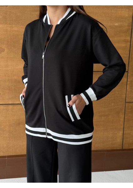 Buketli Kadın Yaka & Manşet & Etek Ucu Ribanalı ve Fermuarlı Sweat Bol Paça Bol Pantolonlu Ikili Takım fırsatları