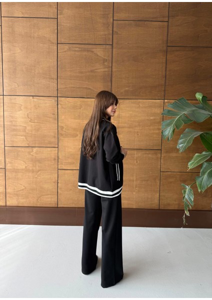 Buketli Kadın Yaka & Manşet & Etek Ucu Ribanalı ve Fermuarlı Sweat Bol Paça Bol Pantolonlu Ikili Takım indirimleri