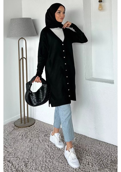 Ön Düğmeli Desenli Tesettür Triko Hırka (M-L-Xl Uyumludur) P-00018881