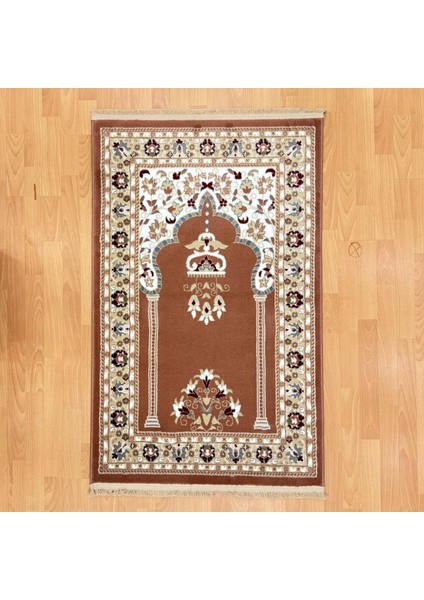 Geleneksel Motifli Yünlü Seccade Kahve