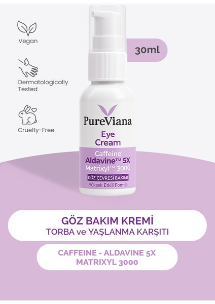 Göz Kremi 30ML – Kafein + Peptit + Hyaluronik Asit – Morluk, Göz Altı Torbası ve Kırışıklık Karşıtı