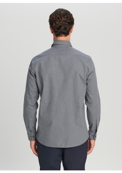 Slim Fit Düğmeli Yaka Gri Erkek Gömlek ACE020261537_GRI