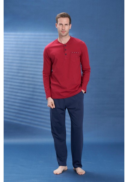 Erkek Penye Süprem Battal Önü Patlı Pijama Takımı | Bordo 2105