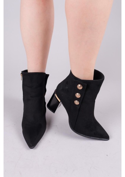 BIDIU Gold Tokalı Süet Topuklu Bot SİYAH modelleri