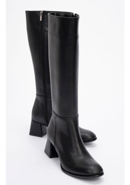 Ökçeli Kadın Çizme Siyah Cilt