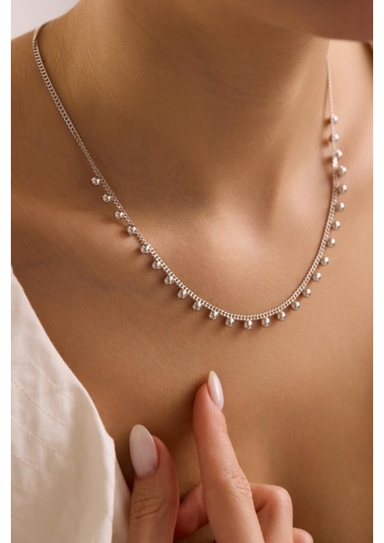 925 Ayar Gümüş Rodyum Kaplama Gurmet Zincirli 4 mm Minik Toplu Kolye