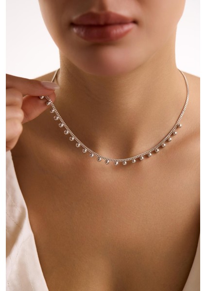 925 Ayar Gümüş Rodyum Kaplama Gurmet Zincirli 4 mm Minik Toplu Kolye modelleri