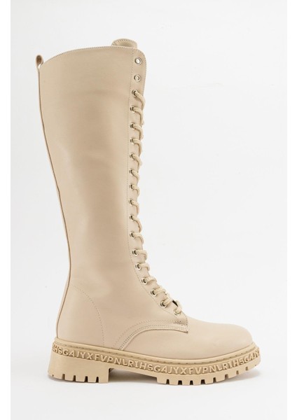 Kaydırmaz Çok Bağcıklı Fermuarlı Çizme Bej Cilt fiyatları