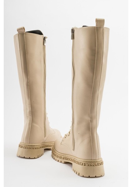 Kaydırmaz Çok Bağcıklı Fermuarlı Çizme Bej Cilt fırsatları