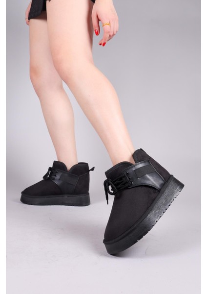 Puff Içi Suni Kürklü Süet Bot Siyah