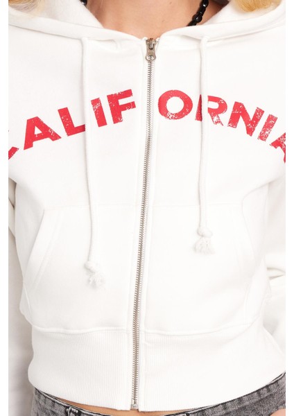 Kadın Slim Fit Dar Kesim Pamuklu Kapüşonlu Baskılı Ekru Hırka fiyatları