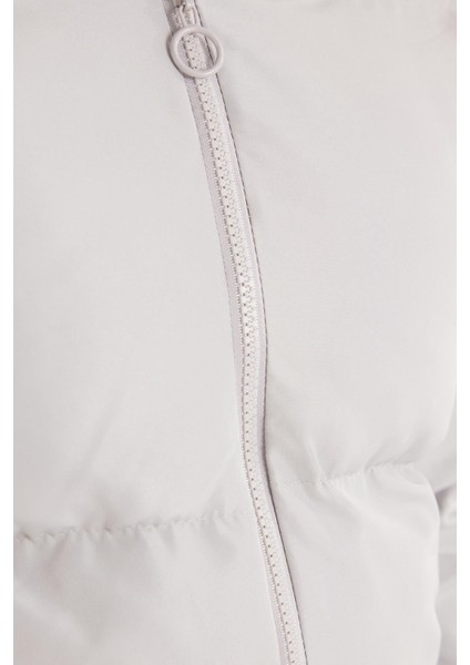 Kadın Regular Fit Klasik Kesim Kapüşonlu Şişme Gri Mont