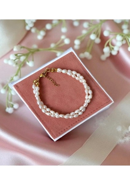 Sertifikalı Doğal Gerçek Ikili Sarmaşık Arpa Inci Bileklik Minimal Zarif Kadın