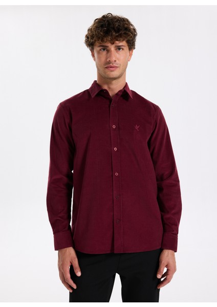 Slim Fit Gömlek Yaka Düz Bordo Erkek Gömlek F5WM-GML 2378