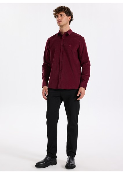 Slim Fit Gömlek Yaka Düz Bordo Erkek Gömlek F5WM-GML 2378 fiyatları