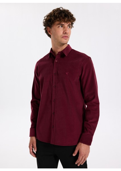 Slim Fit Gömlek Yaka Düz Bordo Erkek Gömlek F5WM-GML 2378 modelleri