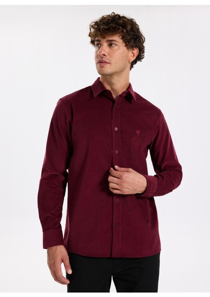 Slim Fit Gömlek Yaka Düz Bordo Erkek Gömlek F5WM-GML 2378 fırsatları
