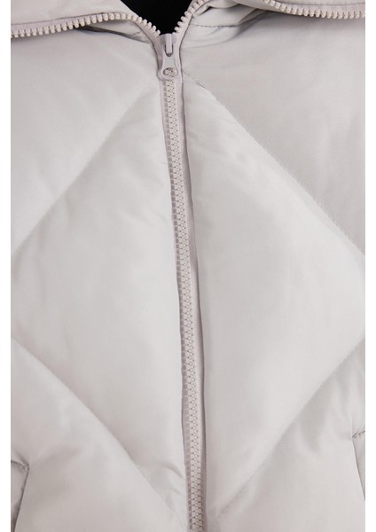 Kadın Oversize Geniş Kesim Şişme Dik Yaka Gri Mont