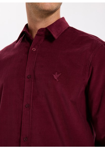 Slim Fit Gömlek Yaka Düz Bordo Erkek Gömlek F5WM-GML 2378 indirimleri