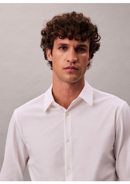 Normal Gömlek Yaka Beyaz Erkek Gömlek LV04LB149GYAA_LS Tech Stretch Slım fiyatları