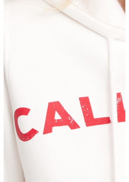 Kadın Slim Fit Dar Kesim Pamuklu Kapüşonlu Baskılı Ekru Hırka indirimleri