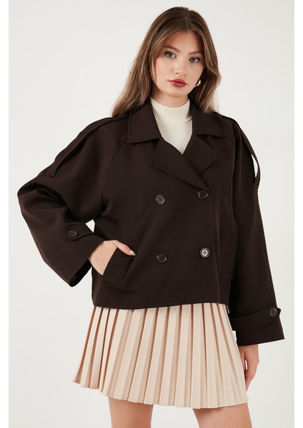Regular Fit Kruvaze Yaka Düğmeli Astarlı Kısa Trençkot Bayan TRENÇKOT 6524955 fiyatları