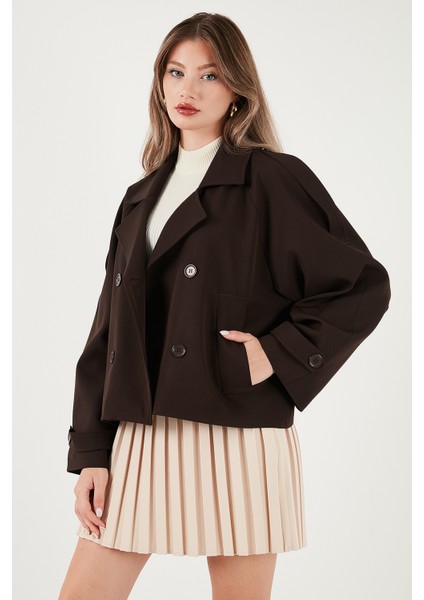 Regular Fit Kruvaze Yaka Düğmeli Astarlı Kısa Trençkot Bayan TRENÇKOT 6524955 indirimleri