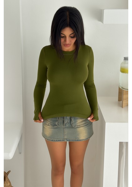 Kadın Bisiklet Yaka Uzun Kol Parmak Geçmeli Buzy Bady modelleri