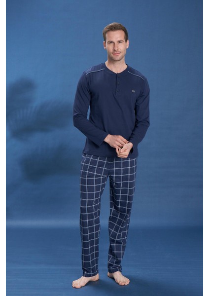 Erkek Penye Süprem Battal Önü Patlı Pijama Takımı | Koyu Lacivert 2153