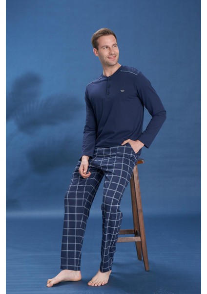 Erkek Penye Süprem Battal Önü Patlı Pijama Takımı | Koyu Lacivert 2153 fiyatları