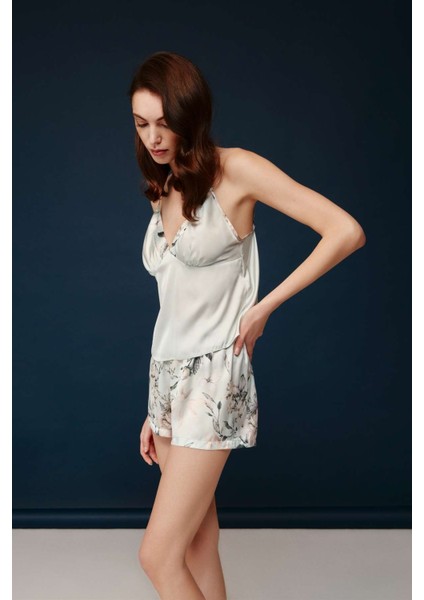 Kadın Baskılı Saten Ip Askılı Şortlu Pijama Takımı 30026 fiyatları